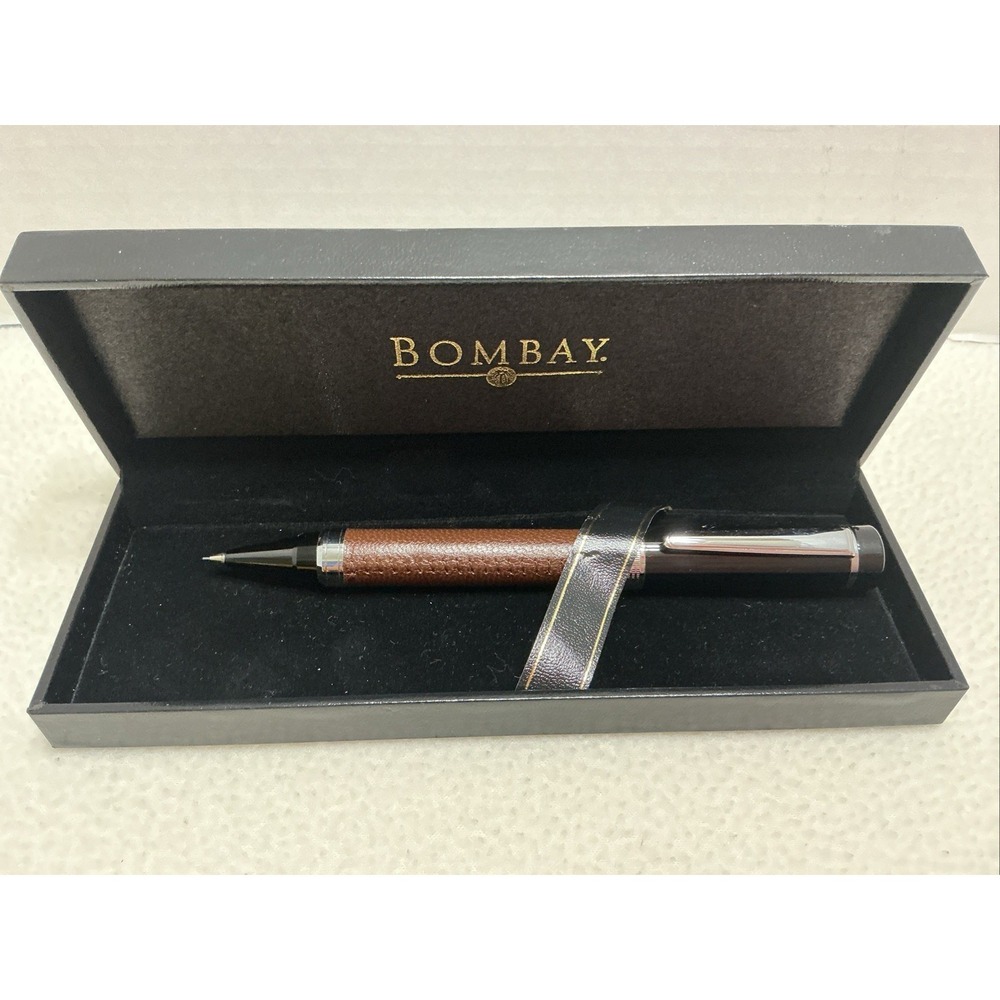 BOMBAY BROWN LEATHER WRAPPED BLACK ENAMEL Led Pencil IN BOX NOS